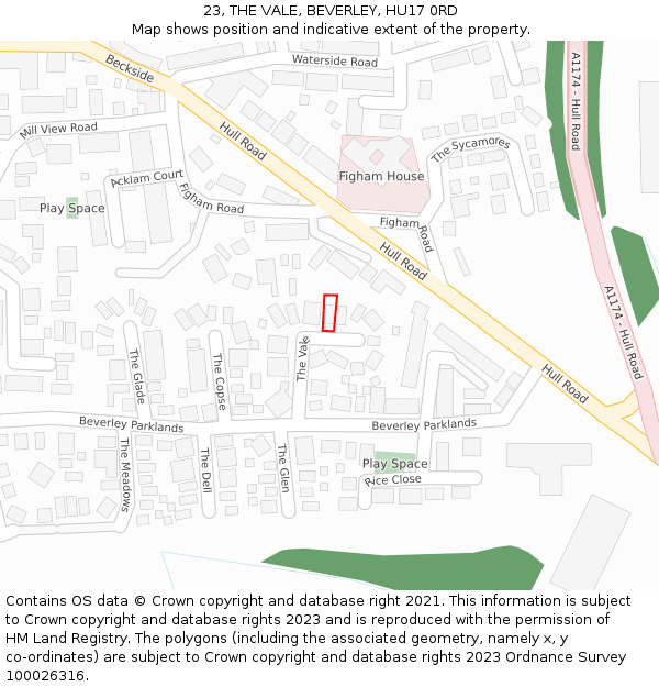 23, THE VALE, BEVERLEY, HU17 0RD: Location map and indicative extent of plot