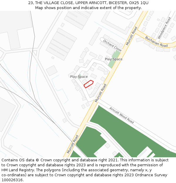 23, THE VILLAGE CLOSE, UPPER ARNCOTT, BICESTER, OX25 1QU: Location map and indicative extent of plot