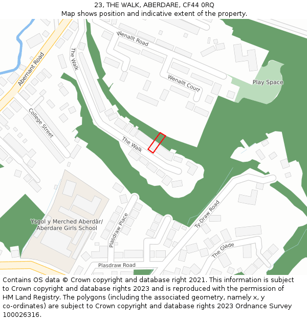 23, THE WALK, ABERDARE, CF44 0RQ: Location map and indicative extent of plot