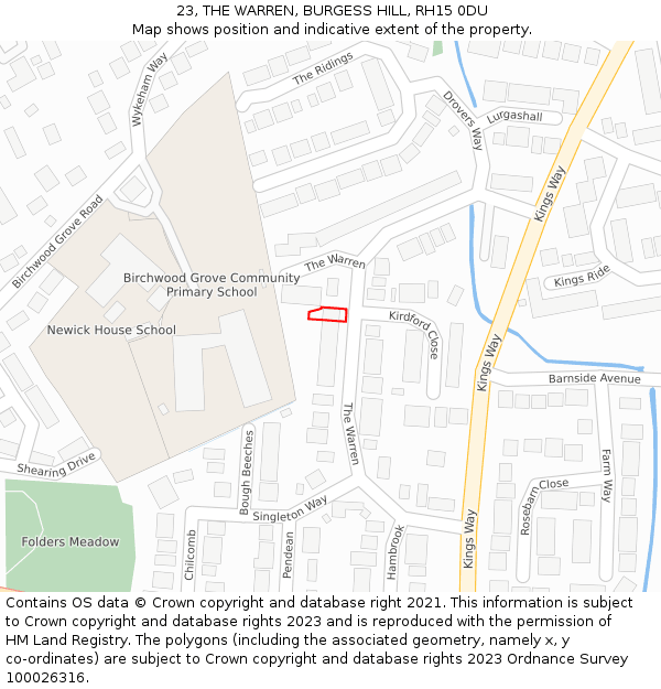 23, THE WARREN, BURGESS HILL, RH15 0DU: Location map and indicative extent of plot