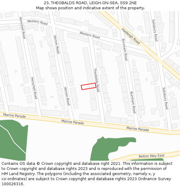 23, THEOBALDS ROAD, LEIGH-ON-SEA, SS9 2NE: Location map and indicative extent of plot