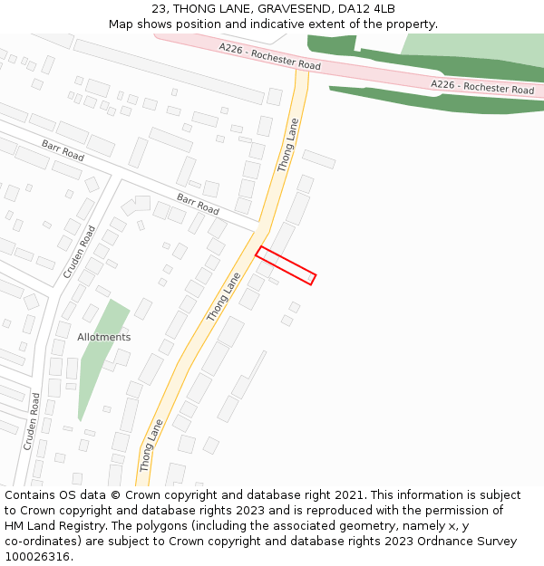 23, THONG LANE, GRAVESEND, DA12 4LB: Location map and indicative extent of plot
