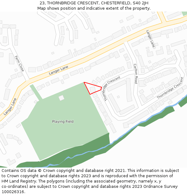 23, THORNBRIDGE CRESCENT, CHESTERFIELD, S40 2JH: Location map and indicative extent of plot