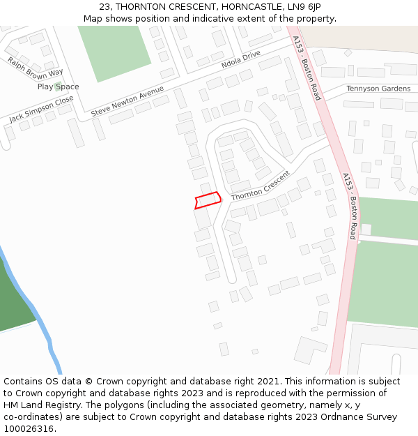 23, THORNTON CRESCENT, HORNCASTLE, LN9 6JP: Location map and indicative extent of plot