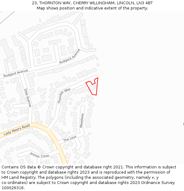 23, THORNTON WAY, CHERRY WILLINGHAM, LINCOLN, LN3 4BT: Location map and indicative extent of plot