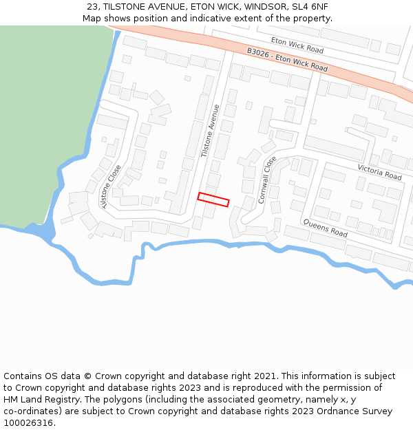 23, TILSTONE AVENUE, ETON WICK, WINDSOR, SL4 6NF: Location map and indicative extent of plot