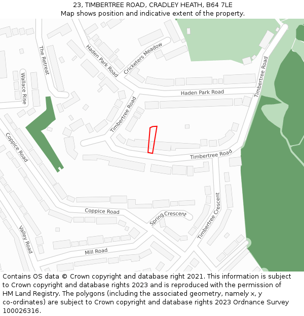 23, TIMBERTREE ROAD, CRADLEY HEATH, B64 7LE: Location map and indicative extent of plot