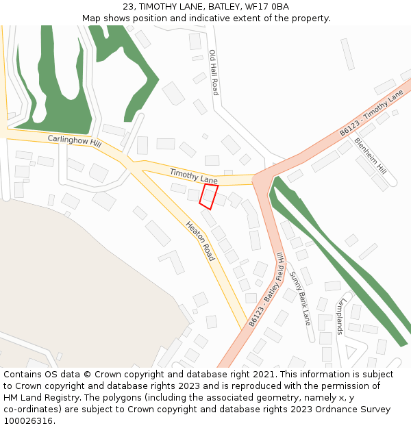 23, TIMOTHY LANE, BATLEY, WF17 0BA: Location map and indicative extent of plot