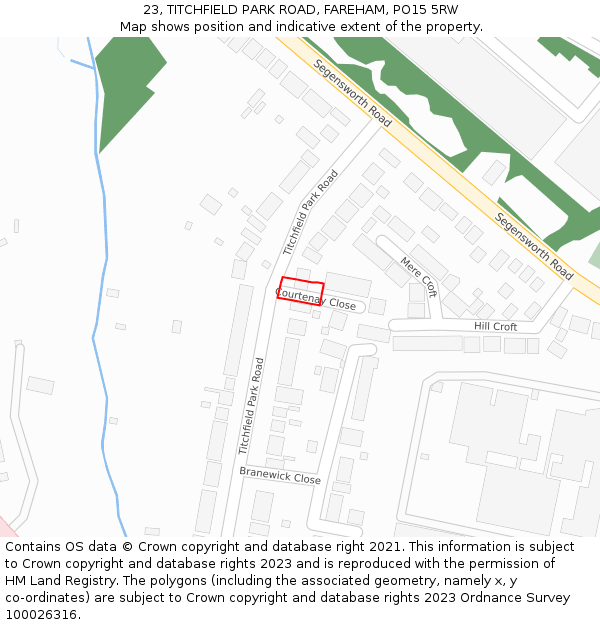 23, TITCHFIELD PARK ROAD, FAREHAM, PO15 5RW: Location map and indicative extent of plot