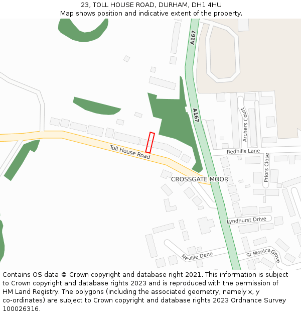 23, TOLL HOUSE ROAD, DURHAM, DH1 4HU: Location map and indicative extent of plot