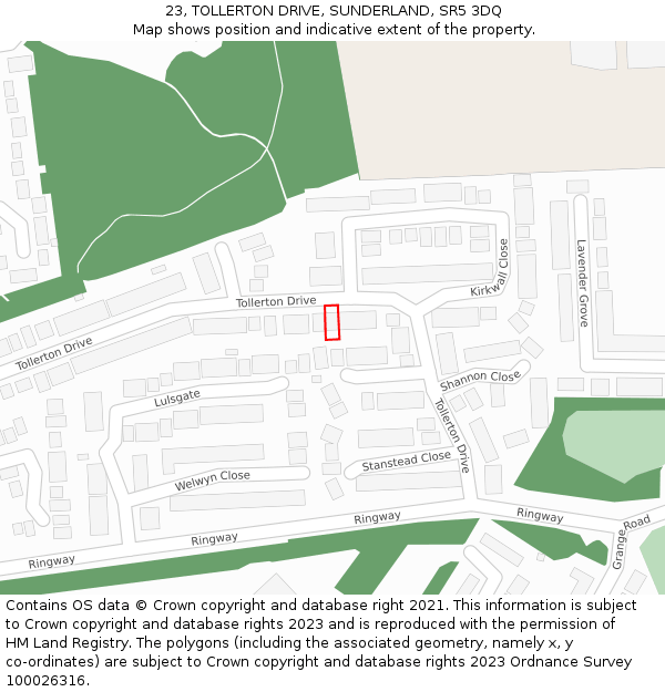 23, TOLLERTON DRIVE, SUNDERLAND, SR5 3DQ: Location map and indicative extent of plot