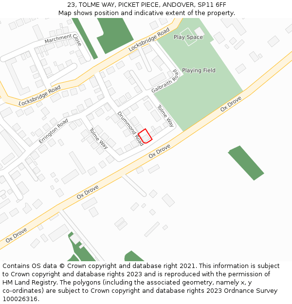 23, TOLME WAY, PICKET PIECE, ANDOVER, SP11 6FF: Location map and indicative extent of plot