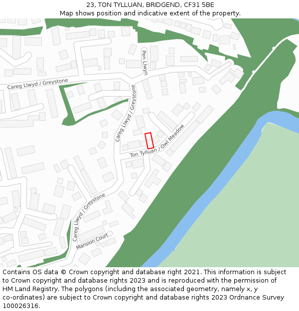 23, TON TYLLUAN, BRIDGEND, CF31 5BE: Location map and indicative extent of plot