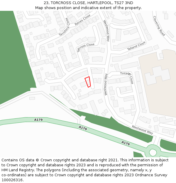 23, TORCROSS CLOSE, HARTLEPOOL, TS27 3ND: Location map and indicative extent of plot