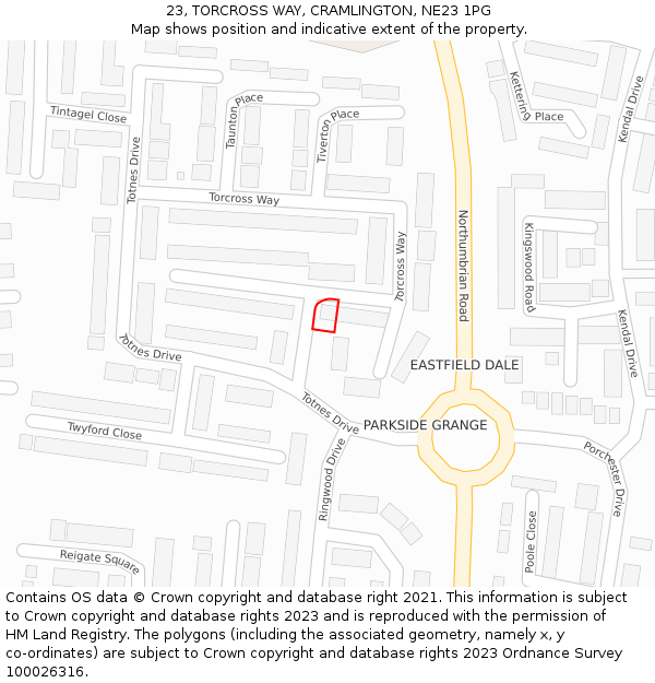 23, TORCROSS WAY, CRAMLINGTON, NE23 1PG: Location map and indicative extent of plot