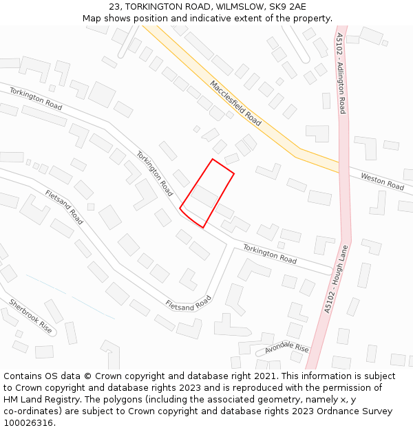 23, TORKINGTON ROAD, WILMSLOW, SK9 2AE: Location map and indicative extent of plot