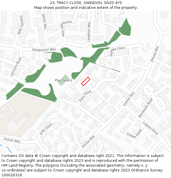 23, TRACY CLOSE, SWINDON, SN25 4YS: Location map and indicative extent of plot