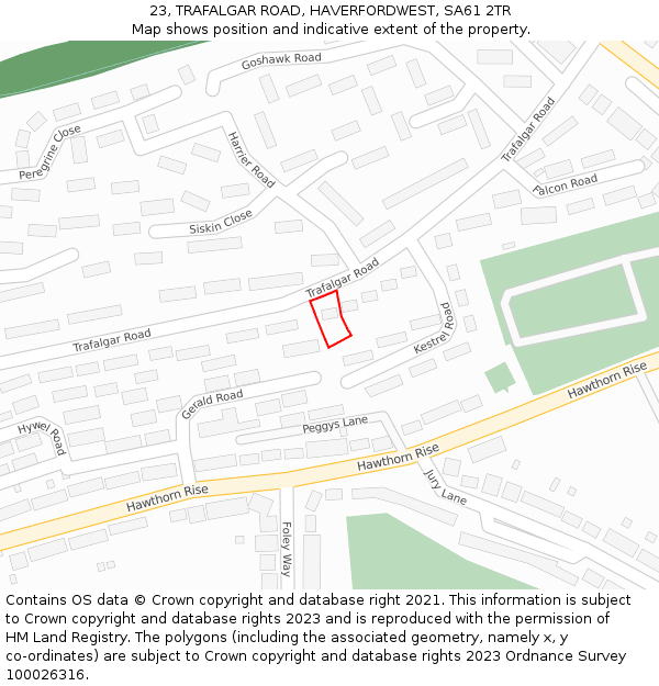 23, TRAFALGAR ROAD, HAVERFORDWEST, SA61 2TR: Location map and indicative extent of plot