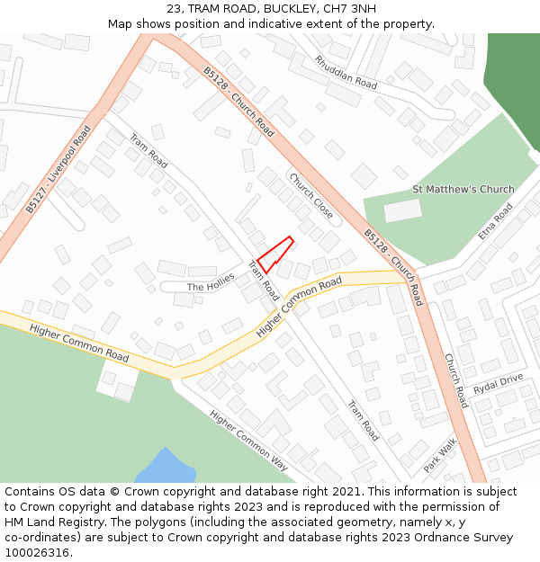 23, TRAM ROAD, BUCKLEY, CH7 3NH: Location map and indicative extent of plot