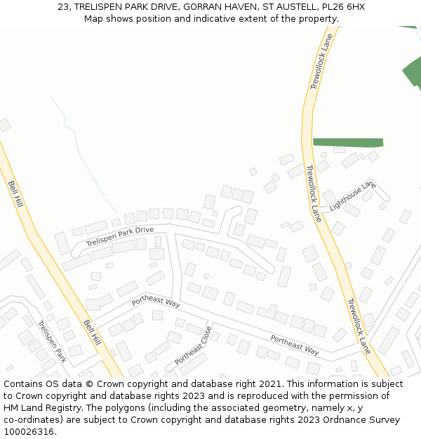 23, TRELISPEN PARK DRIVE, GORRAN HAVEN, ST AUSTELL, PL26 6HX: Location map and indicative extent of plot