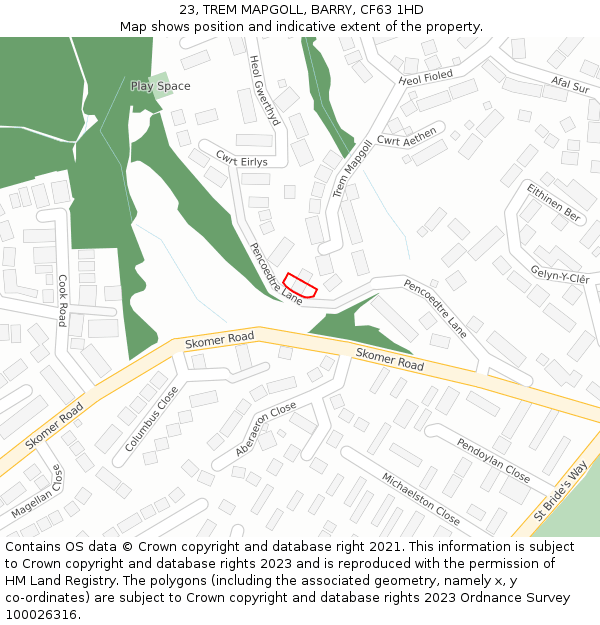 23, TREM MAPGOLL, BARRY, CF63 1HD: Location map and indicative extent of plot