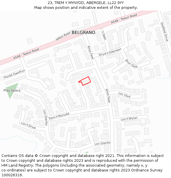 23, TREM Y MYNYDD, ABERGELE, LL22 9YY: Location map and indicative extent of plot