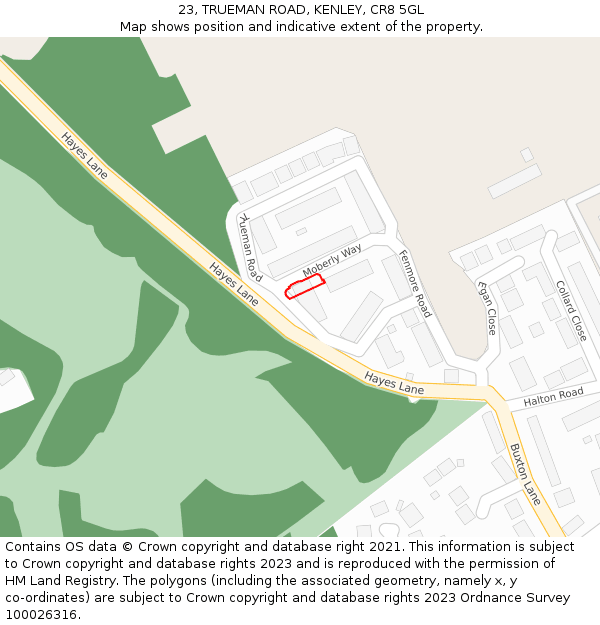 23, TRUEMAN ROAD, KENLEY, CR8 5GL: Location map and indicative extent of plot