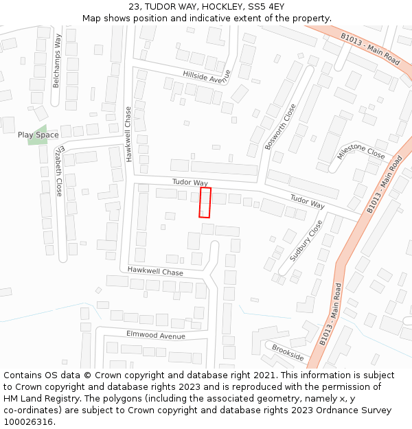 23, TUDOR WAY, HOCKLEY, SS5 4EY: Location map and indicative extent of plot