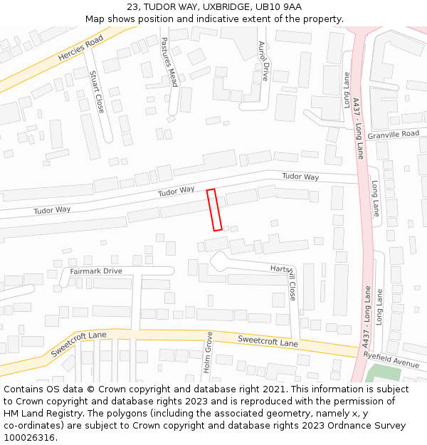 23, TUDOR WAY, UXBRIDGE, UB10 9AA: Location map and indicative extent of plot