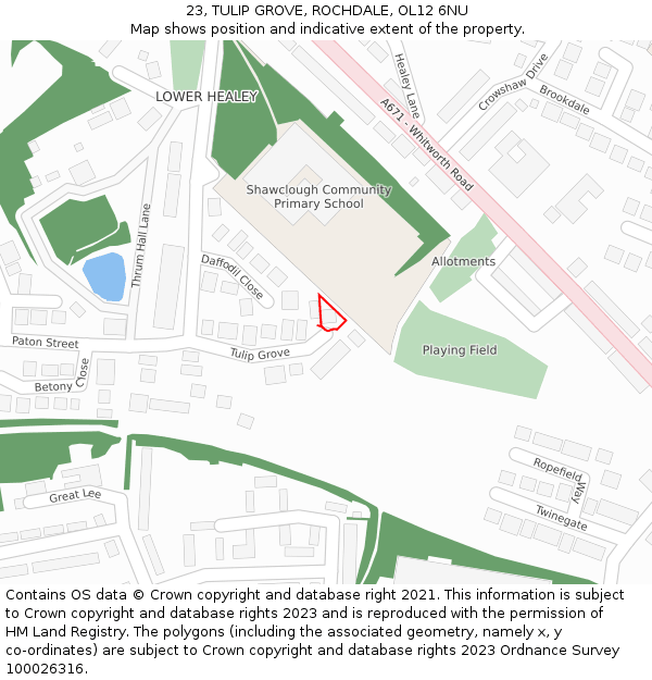 23, TULIP GROVE, ROCHDALE, OL12 6NU: Location map and indicative extent of plot