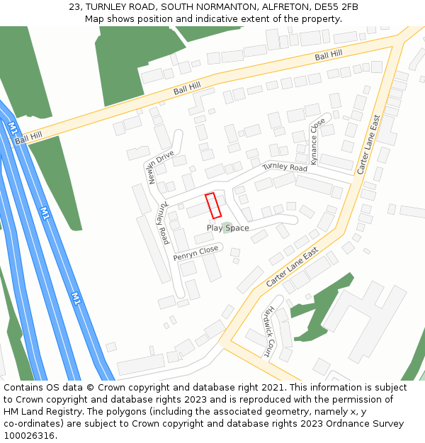 23, TURNLEY ROAD, SOUTH NORMANTON, ALFRETON, DE55 2FB: Location map and indicative extent of plot