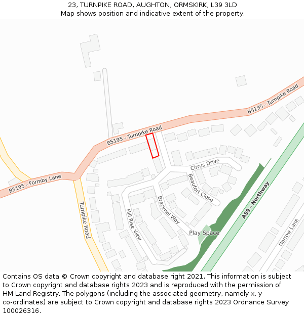 23, TURNPIKE ROAD, AUGHTON, ORMSKIRK, L39 3LD: Location map and indicative extent of plot