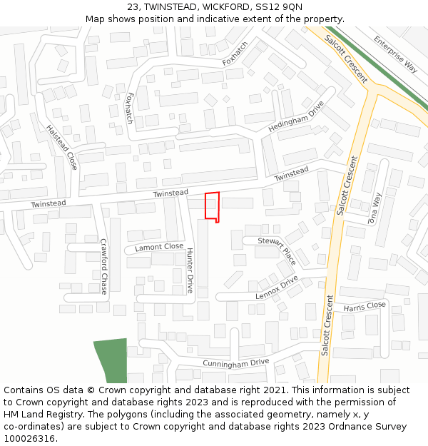 23, TWINSTEAD, WICKFORD, SS12 9QN: Location map and indicative extent of plot
