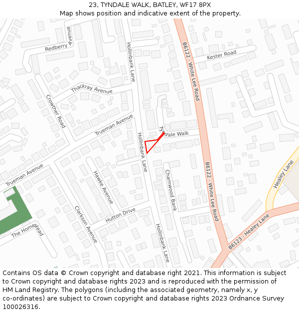 23, TYNDALE WALK, BATLEY, WF17 8PX: Location map and indicative extent of plot