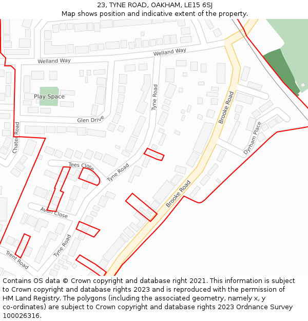 23, TYNE ROAD, OAKHAM, LE15 6SJ: Location map and indicative extent of plot