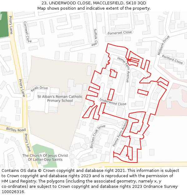 23, UNDERWOOD CLOSE, MACCLESFIELD, SK10 3QD: Location map and indicative extent of plot