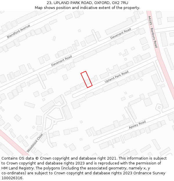 23, UPLAND PARK ROAD, OXFORD, OX2 7RU: Location map and indicative extent of plot