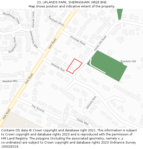 23, UPLANDS PARK, SHERINGHAM, NR26 8NE: Location map and indicative extent of plot