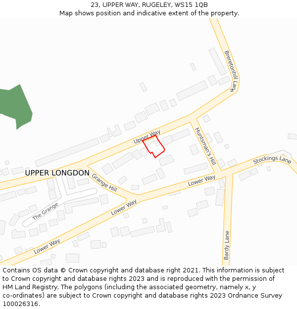 23, UPPER WAY, RUGELEY, WS15 1QB: Location map and indicative extent of plot