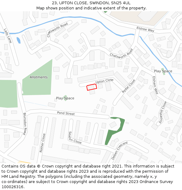 23, UPTON CLOSE, SWINDON, SN25 4UL: Location map and indicative extent of plot