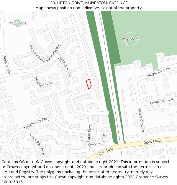 23, UPTON DRIVE, NUNEATON, CV11 4GF: Location map and indicative extent of plot