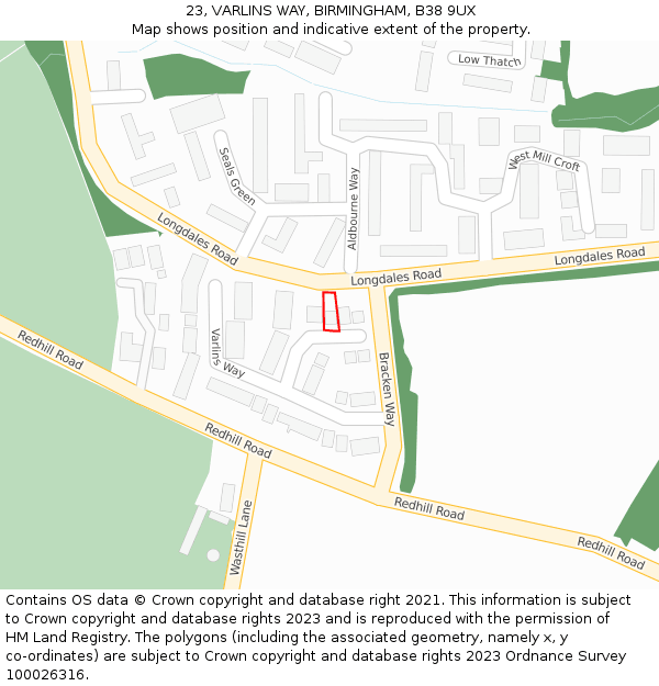 23, VARLINS WAY, BIRMINGHAM, B38 9UX: Location map and indicative extent of plot