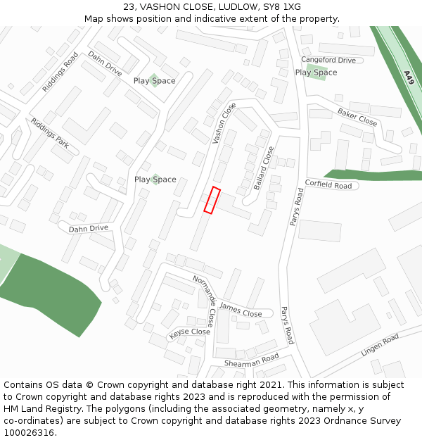 23, VASHON CLOSE, LUDLOW, SY8 1XG: Location map and indicative extent of plot