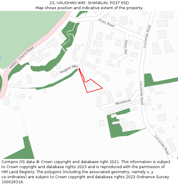 23, VAUGHAN WAY, SHANKLIN, PO37 6SD: Location map and indicative extent of plot