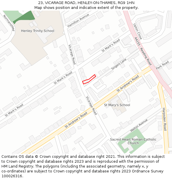 23, VICARAGE ROAD, HENLEY-ON-THAMES, RG9 1HN: Location map and indicative extent of plot