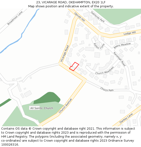 23, VICARAGE ROAD, OKEHAMPTON, EX20 1LF: Location map and indicative extent of plot