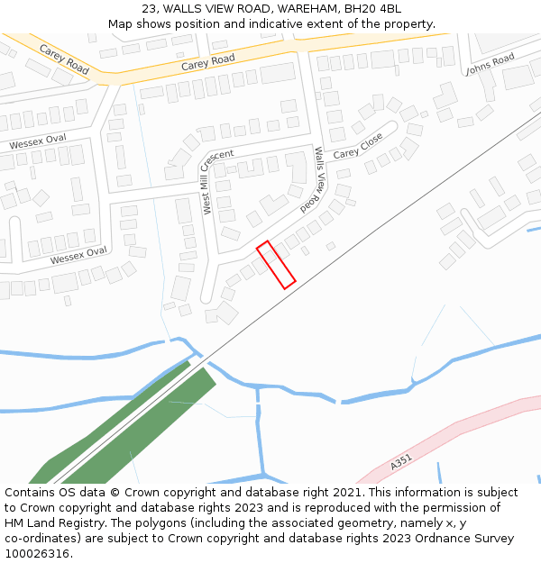 23, WALLS VIEW ROAD, WAREHAM, BH20 4BL: Location map and indicative extent of plot