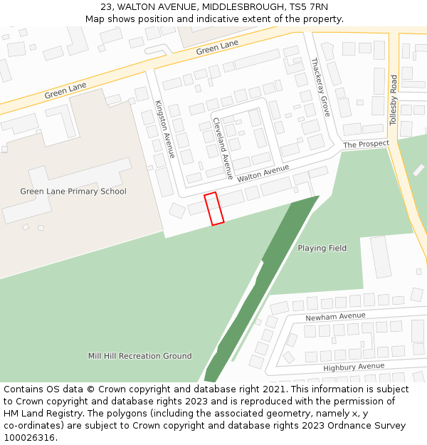 23, WALTON AVENUE, MIDDLESBROUGH, TS5 7RN: Location map and indicative extent of plot