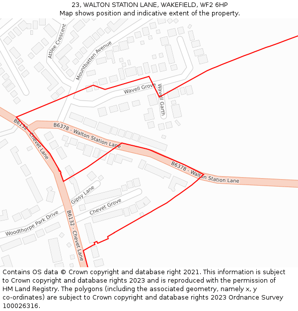 23, WALTON STATION LANE, WAKEFIELD, WF2 6HP: Location map and indicative extent of plot