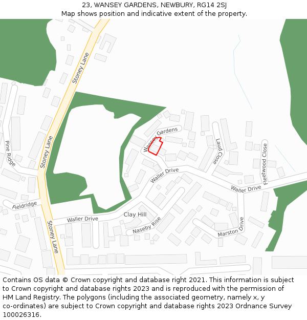 23, WANSEY GARDENS, NEWBURY, RG14 2SJ: Location map and indicative extent of plot